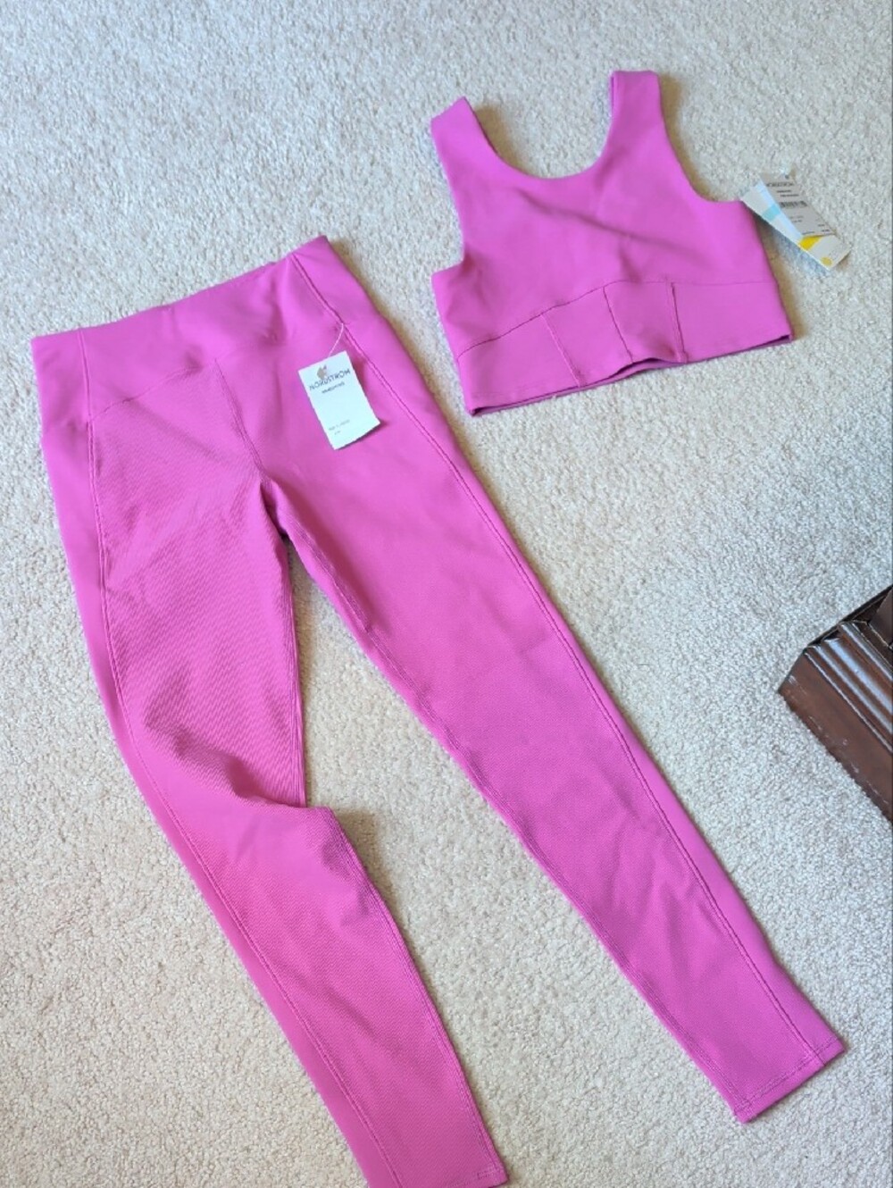 Zella Bright Pink Ribbed Crop Tank And Legging Set